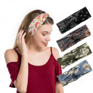 Fashion printing gypsy hairband European American cross hair band for women knotted headband accessories scrunchies headpiece