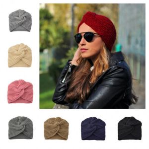 Acrylic Cross Bandana Indian Hat Woolen Knitted Hat Hood Bohemian warm soft Hat Headdress Hair Accessories for women turban