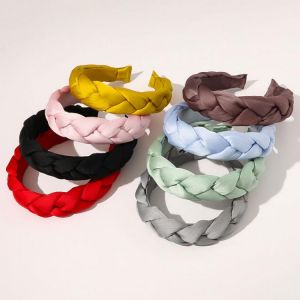 New Solid Color Satin Hair Accessories Wide Weaving Hairbands Braided Headband Hair Hoop Fashion Hair Bands Bezel Headdress