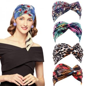 Boho Chic Summer Bohemia Hair Bands Wide Cotton Bandage For Women Vintage Stretch Headbands Print Elastic Turban Hair Accessorie