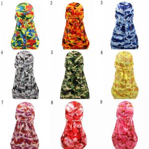 Fashion Camo Men's Silky Durags Turban Print Unisex Silk Durag Headwear Bandans Headband Hair Accessories Pirate Hat Waves Ra