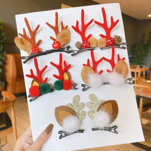 2pcs/Set Christmas Elk Antlers Hair Clip Cute Deer Ear Hairpins Women Xmas Party Barrettes Hair Clips Hair Accessories