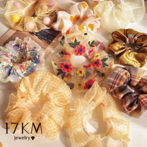 1PCS NEW Scrunchies Rainbow Gum Hair Tie For Women Girls Printed Floral Elastic Hair bands Lace Ponytail Hold Hair Accessories