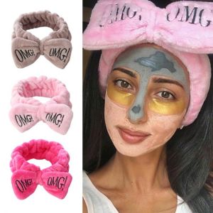 2021 New Letter OMG Headbands for Women Girls Bow Wash Face Turban Makeup Elastic Hair Bands Coral Fleece Hair Accessories