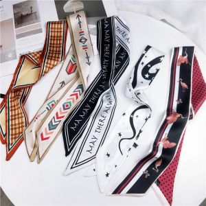 2019 Satin DIY Print Small Scarf Women Riband Handle Bags Scarf Narrow Long Wrist Small Ribbon Fashion Hair Band Scarves & Wra