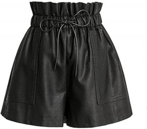SCHHJZPJ High Waisted Wide Leg Black Faux Leather Shorts for Women