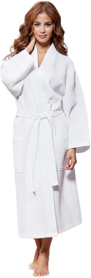 Turquaz Linen Lightweight Long Waffle Kimono Unisex Spa Robe