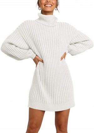 ANRABESS Women Turtleneck Long Lantern Sleeve Casual Loose Oversized Sweater Dress Soft Winter Pullover Dresses