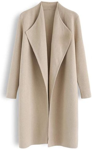 CHICWISH Women's Classy Light Tan Open Front Knit Coat Cardigan