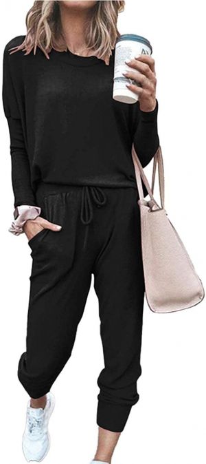PRETTYGARDEN Women’s Solid Color Two Piece Outfit Long Sleeve Crewneck Pullover Tops And Long Pants Sweatsuits Tracksuits