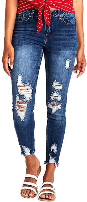 Resfeber Women's Ripped Boyfriend Jeans Cute Distressed Jeans Stretch Skinny Jeans with Hole
