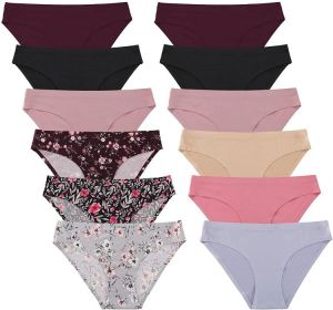 FINETOO 12 Pack Women’s Seamless Hipster Underwear No Show Panties Invisibles Briefs Soft Stretch Bikini Underwears XS-XL