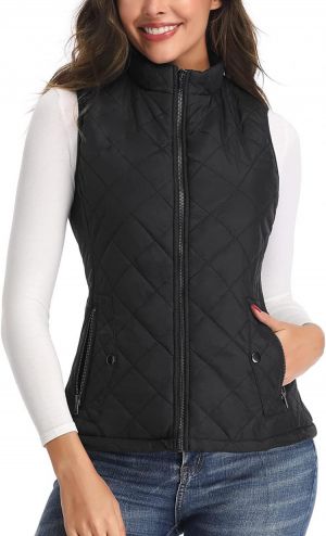 Women's Vest - Stand Collar Lightweight Zip Quilted Vest for Women
