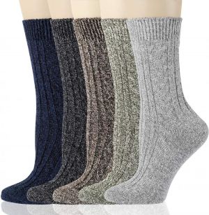 Gaoport 5 Pairs Womens Wool Socks Thick Knit Warm Casual Wool Cozy Crew Winter Socks Gifts