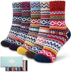 Socks Women, ICEIVY Soft Knit Wool Winter Thick Warm Cabin Fuzzy Crew Women Socks 5 Pack