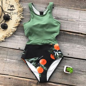 CUPSHE Green Miss U Print One-piece Swimsuit Women Tied Bow Cutout Tank Monokini 2021 New Girl Beach Bathing Suit Swimwear
