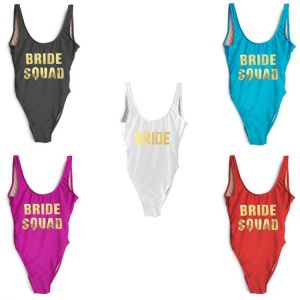2021 Bachelor Party One Piece Swimsuit BRIDE SQUAD Bathing Suit Women Swimwear Plus Size Bodysuit monokini High Cut badpak dames