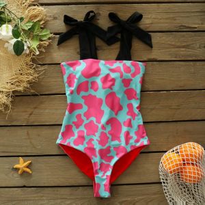 2021 New Pink Leopard One Piece Women Swimsuit Push Up Summer Style Swimwear Beachwear Monokini Female Bathing Suit