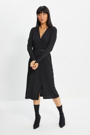 Trendyol Printed Ribbed Double Breasted Knitted Dress TWOAW22EL1202