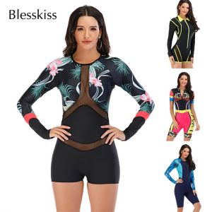 Sport Surfing Swimming Suit One Piece Swimsuit Women 2021 Long Sleeve Swimwear Rash Guards Padded Wetsuit Bathing Suit Jumpsuit