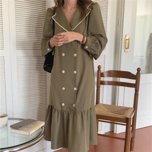 Alien Kitty 2021 Straight Women Long Dress Ruffles Loose Full Sleeve Autumn Chic Hot Fashion Elegant Office Wear Lady Vestidos