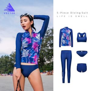 VECTOR Super Strech Surfing Diving Rash Guards for Women Swimming Rowing Sailing Surfing Rashguards Wetsuit 5 Piece Swimwear