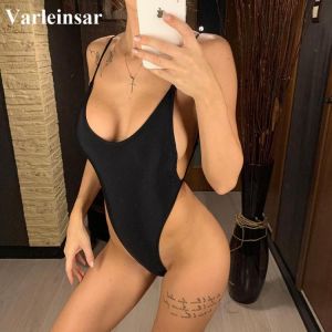 2021 Sexy Backless Thong One Piece Swimsuit Female Bather Women Swimwear High Cut Bathing Suit Swim Beach Lady Monokini V1574