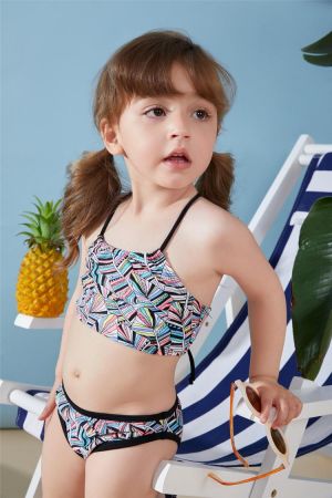 Multi Style 3-14 Years Kids Girls Bikinis 2021 Children Falbala Swimwear Swimsuit Halter Kid Bikini Set Bandage Girls Biquini