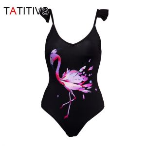 TATITIVS Print Bird Pattern One Piece Swimsuit Sexy Lotus leaf Swimwear Bodysuit Women Summer Beach Brazilian Bathing Suit