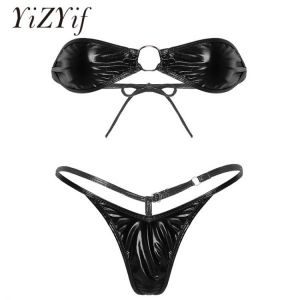 Micro Mini Bikinis Women Shiny Metallic Bikini Lingerie Bra Top with G-String Thong Bikini Set Swimsuit Swimwear Bathing suit