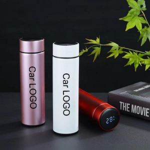 500ML Thermos Mug LED Temperature Display car logo Stainless Steel Water Cup Custom Logo For Toyota rav4 camry verso prius prado