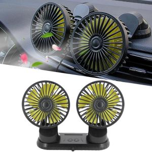 Car Fan Cooler Dual-head Fans Large-angle Rotation Dashboard USB Fans With 3 Speed Levles For 12V/24V Car Interior Accessories