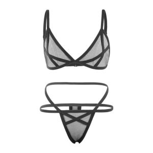 2pcsnew Ladies Lace Lingerie Thong Set Sexy Lingerie Corset Solid Mesh Underwire Sleepwear Perspective Underwear Suit