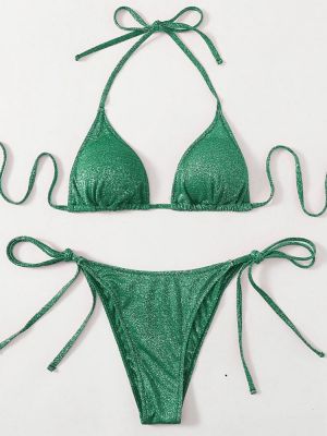 Melphieer 2 PCS 2021 Bling Bling Shiny Design Bikini Bather Bikinis Woman Swimsuit Green Bathing Suit Swimwear Beachwear Outfit
