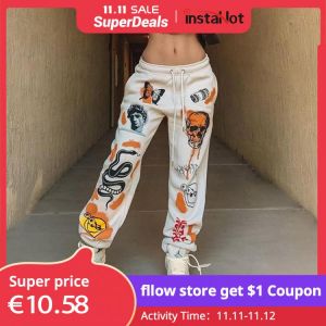 InstaHot Women Sweat Pant Harajuku Cartoon Printed Trousers Jogger 2021 Drawstring Cargo Pant Streetwear Casual Sweatpant Autumn