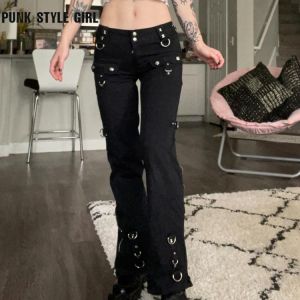 Emo Dark Cyber Y2k Pants Cargo Jeans Gothic Punk Rivets Black Women Goth Hip Hop Denim Joggers Streetwear Kpop Academia Pants