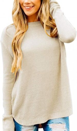 MEROKEETY Women's Long Sleeve Oversized Crew Neck Solid Color Knit Pullover Sweater Tops