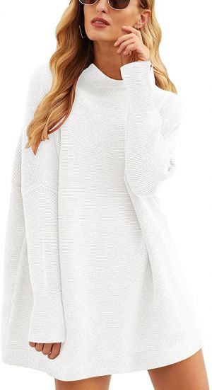 ANRABESS Women Casual Turtleneck Batwing Sleeve Slouchy Oversized Ribbed Knit Tunic Sweaters Pullover