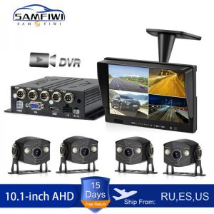 AHD 4ch Recorder DVR 10.1 inch Car Monitor Vehicle Truck Night Vision Rear View Camera Security Surveillance Split Screen Quad