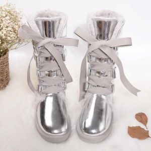 Waterproof High Boots Lace UP 2021 Woman Winter Snow Boots Women's Shoes Thick Plush Genuine Leather Winter Women's Snow