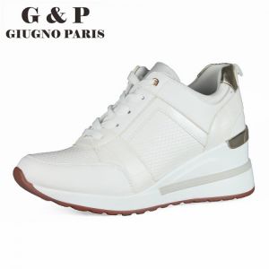 White wedge sneakers casual wedges women shoes height increase 6cm woman platform shoes fashion high quality leather insole