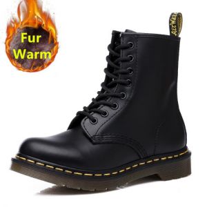 Women's Boots Martin Boots Winter Fur Ankle Boots Unisex Snow Shoes Woman Boots Leather Martens Lace-Up Botas De Mujer Botine