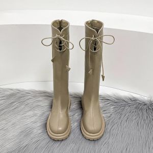Women Platform Boots 2021 Winter Gothic Shoes Long Boots Women Fashion Black Beige Mid Calf Boots Round Toe Slip on Riding Boots