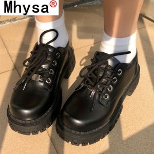 2021 British Black Shoes for Women Fashion Lace Up Women Casual Shoes Low Ladies Comfortable Leather Shoes Zapatillas Mujer