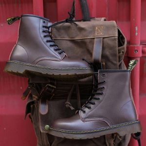 Genuine Leather Women's Martens Boots Lace Up High-top Casual Ankle Boots Motorcycle Boots Couple Unisex Boots Big Size 34-48