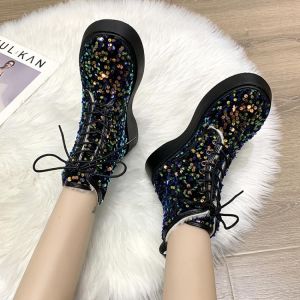 2021 new fashion sequined PU leather nude boots female designer snow boots warm casual women's shoes