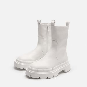 Winter Woman Ankle Boots New Side Zipper Platform Leather Stitch Short Boots Fashion Street Style Mid-top Ladies Casual shoes