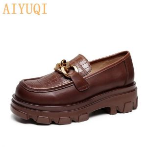 AIYUQI Women Shoes Genuine Leather 2021 Spring Thick-soled Fisherman Shoes Ladies Sleeve Women Retro Peas Women Shoes