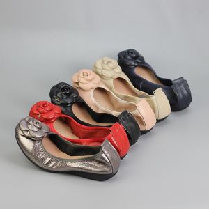Genuine Leather Soft Foldable Ballet Shoes Driving Flat Shoes Women Sneakers Large Size 43 Comfortable Maternity Casual Shoes
