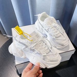 Comfy Breathable Mesh Trainers Chunky Heels 5cm Women's Platform Sneakers Women Shoes Casual Female White Mesh Shoes For Woma